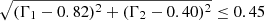 $ \sqrt{(\Gamma_1-0.82)^2 + (\Gamma_2-0.40)^2}\leq0.45 $