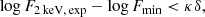 $$ \begin{aligned} \log F_{2\,\mathrm{keV,\,exp}} - \log F_{\rm min}< \kappa \delta , \end{aligned} $$