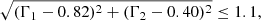 $$ \begin{aligned} \sqrt{(\Gamma _1-0.82)^2 + (\Gamma _2-0.40)^2}\le 1.1, \end{aligned} $$