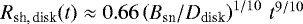 $R_{\text{sh,\,disk}}(t)\approx 0.66\left(B_{\text{sn}}/D_{\text{disk}}\right)^{1/10}\,t^{9/10}$