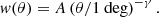 $$ \begin{aligned} w(\theta ) = A \left(\theta /1~\mathrm{deg} \right)^{-\gamma }. \end{aligned} $$