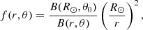 $$ \begin{aligned} f(r,\theta )= \frac{B(R_\odot ,\theta _0)}{B(r,\theta )} \left({ \frac{R_\odot }{r} }\right)^2 , \end{aligned} $$