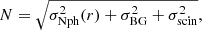 $$ \begin{aligned}&N=\sqrt{\sigma ^2_{\rm Nph}(r)+\sigma ^2_{\rm BG}+\sigma ^2_{\rm scin}}, \end{aligned} $$