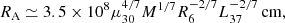 $$ \begin{aligned} R_{\rm A}\simeq 3.5\times 10^8 \mu _{30}^{4/7} M^{1/7}R_6^{-2/7}L_{37}^{-2/7}\,\mathrm{cm}, \end{aligned} $$