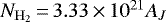 $N_{\mathrm{H_2}}\,{=}\,3.33\,{\times}\,10^{21}A_J$