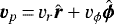 ${\bm v}_{p}\,{=}\,v_r \hat{\bm r}+ v_{\phi} \hat{\bm \phi}$
