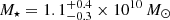 $ M_{\star} = 1.1^{+0.4}_{-0.3} \times 10^{10}\,{M_\odot} $