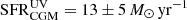 $ \mathrm{SFR}_{\mathrm{CGM}}^{\mathrm{UV}}= 13 \pm 5\,{M_\odot\,\mathrm{yr}^{-1}} $