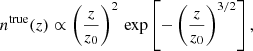 $$ \begin{aligned} n^\mathrm{true} (z) \propto \left(\frac{z}{z_0}\right)^2\,{\exp }\left[-\left(\frac{z}{z_0}\right)^{3/2}\right], \end{aligned} $$