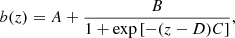 $$ \begin{aligned} b(z) = A+\frac{B}{1+\mathrm{exp}\left[-(z-D)C\right]}, \end{aligned} $$