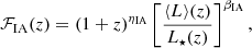 $$ \begin{aligned} \mathcal{F} _{\rm IA}(z) = (1 + z)^{\eta _{\rm IA}} \left[ \frac{\langle L \rangle (z)}{L_{\star }(z)}\right]^{\beta _{\rm IA}}, \end{aligned} $$