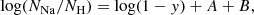 $$ \begin{aligned} \log (N_{\rm Na}/N_{\rm H})=\log (1-{ y})+A+B, \end{aligned} $$