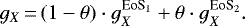 \begin{equation*} g_X\,{=}\,(1-\theta) \cdot g_{X}^{\text{EoS$_1$}} &#x002B; \theta\cdot g_{X}^{\text{EoS$_2$}}.\end{equation*}