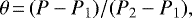 \begin{equation*} \theta\,{=}\,(P-P_1)/(P_2-P_1), \end{equation*}