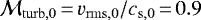 $\mathcal{M}_{\mathrm{turb,0}}\,{=}\,v_{\mathrm{rms,0}}/c_{\mathrm{s,0}}\,{=}\,0.9$
