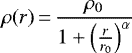 \begin{equation*} \rho(r)\,{=}\,\frac{\rho_0}{1&#x002B;\left(\frac{r}{r_0}\right)^{\alpha}}\end{equation*}