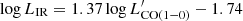 $ \log L_{\rm IR} =1.37 \log L^\prime_{\rm CO(1-0)} -1.74 $