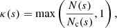 $$ \begin{aligned} \kappa (s) = \mathrm{max} \left(\frac{N(s)}{N_\mathrm{c} (s)}, 1\right), \end{aligned} $$