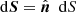$ {{\text{ d}}\boldsymbol{S}}={\hat{{\boldsymbol{n}}}}\ {{\text{ d}}{S}} $