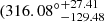 $ ({316.08^\circ}^{+27.41}_{-129.48} $