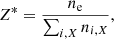 $$ \begin{aligned} Z^*=\frac{n_{\rm e}}{\sum _{i,X} n_{i,X}} , \end{aligned} $$