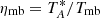 $ \eta_{\mathrm{mb}}=T_{A}^{*} / T_{\mathrm{mb}} $