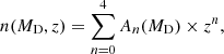 $$ \begin{aligned} n(M_{\rm D}, z) = \sum _{n=0}^4 A_n(M_{\rm D}) \times z^n , \end{aligned} $$