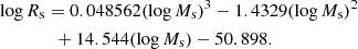 $$ \begin{aligned}&\log R_{\rm s} = 0.048562 (\log M_{\rm s})^3 -1.4329 (\log M_{\rm s})^2 \nonumber \\&\qquad \qquad + 14.544 (\log M_{\rm s}) -50.898. \end{aligned} $$
