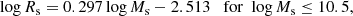 $$ \begin{aligned} \log R_{\rm s} = 0.297 \log M_{\rm s} - 2.513 \quad \mathrm{for} \,\, \log M_{\rm s} \le 10.5 ,\end{aligned} $$
