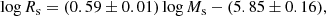 $$ \begin{aligned} \log R_{\rm s} = (0.59 \pm 0.01) \log M_{\rm s} - (5.85 \pm 0.16), \end{aligned} $$