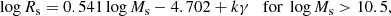 $$ \begin{aligned}&\log R_{\rm s} = 0.541 \log M_{\rm s} -4.702 + k\gamma \quad \mathrm{for}\ \log M_{\rm s} > 10.5 ,\end{aligned} $$