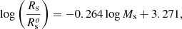$$ \begin{aligned}&\log \left(\frac{ R_{\rm s}}{ R_{\rm s}^o}\right) = - 0.264 \log M_{\rm s} + 3.271 ,\end{aligned} $$