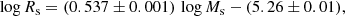 $$ \begin{aligned} \log R_{\rm s}=(0.537 \pm 0.001)\,\log M_{\rm s} - (5.26 \pm 0.01), \end{aligned} $$