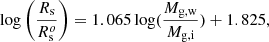 $$ \begin{aligned}&\log \left(\frac{ R_{\rm s}}{ R_{\rm s}^o}\right) = 1.065 \log (\frac{M_{\rm g,w}}{M_{\rm g,i}}) + 1.825 ,\end{aligned} $$