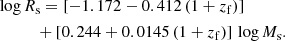 $$ \begin{aligned}&\log R_{\rm s} = [-1.172 - 0.412\, (1+z_{\rm f})] \nonumber \\&\qquad \quad + [0.244 + 0.0145 \, (1+z_{\rm f})] \, \log M_{\rm s} .\end{aligned} $$