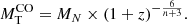 $$ \begin{aligned} M_{\rm T}^\mathrm{CO} = M_{N} \times (1+z)^{ - \frac{6}{ n + 3} } .\end{aligned} $$