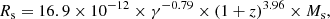 $$ \begin{aligned} R_{\rm s}= 16.9\times 10^{-12} \times \gamma ^{-0.79}\times (1+z)^{3.96} \times M_{\rm s} ,\end{aligned} $$