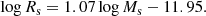 $$ \begin{aligned} \log R_{\rm s} = 1.07 \log M_{\rm s} -11.95 .\end{aligned} $$