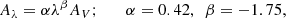 $$ \begin{aligned} A_\lambda = \alpha \lambda ^{\beta } A_V; \qquad \alpha = 0.42,\ \ \beta = -1.75, \end{aligned} $$