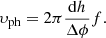$$ \begin{aligned} \upsilon _{\rm ph} = 2\pi \frac{\mathrm{d}h}{\Delta \phi } f . \end{aligned} $$