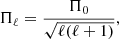 $$ \begin{aligned} \Pi _{\ell } = \frac{\Pi _{0}}{\sqrt{\ell (\ell +1)}}, \end{aligned} $$