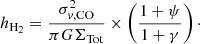 $$ \begin{aligned} h_{\rm H_2} = \frac{\sigma _{{ v}, \mathrm{CO}}^2}{\pi G \Sigma _{\rm Tot}} \times \left( \frac{1 + \psi }{1 + \gamma } \right)\cdot \end{aligned} $$