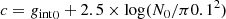 $$ \begin{aligned} c = {g_{\rm int}}_0 + 2.5\times \log (N_0/\pi 0.1^2) \end{aligned} $$