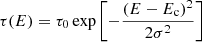 $$ \begin{aligned} \tau (E)=\tau _0 \exp \left[-\frac{(E-E_{\rm c})^2}{2\sigma ^2}\right] \end{aligned} $$