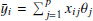 $ \bar{y}_i=\sum_{j=1}^p x_{ij}\theta_j $