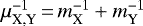 $\mu^{-1}_{\textrm{X,Y}}\,{=}\,m_{\textrm{X}}^{-1} &#x002B; m_{\textrm{Y}}^{-1}$