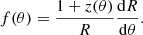 $$ \begin{aligned} f(\theta ) = \frac{1+z(\theta )}{R}\frac{\mathrm{d} R}{\mathrm{d}\theta }. \end{aligned} $$