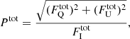 $$ \begin{aligned} P^{\mathrm{tot} }=\frac{\sqrt{(F^{\mathrm{tot} }_{\rm Q})^2+(F^{\mathrm{tot} }_{\rm U})^2}}{F^{\mathrm{tot} }_{\rm I}}, \end{aligned} $$
