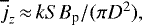$\overline{j}_z\,{\approx}\,k S B_{\textrm{p}}/(\pi D^2),$