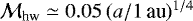 $\mathcal{M}_{\textrm{hw}}\simeq0.05\,(a/1\,\textrm{au})^{1/4}$